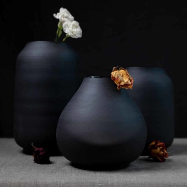 Nordische Vasen handgemacht in schwarz Ton Steinzeug Keramik