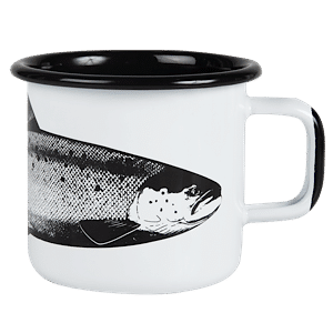 Emaille Becher Tasse Geschirr Weiß Fisch Muurla