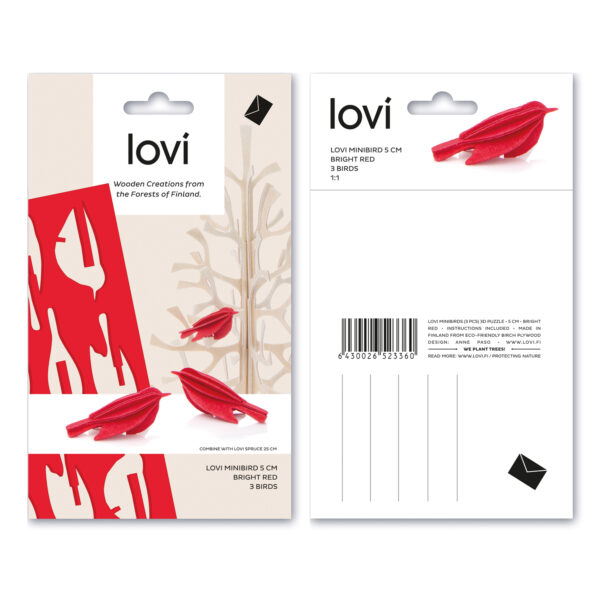 Postkarte Holz drei Vögel rot finnisches Birkenholz nachhaltig Lovi Grußkarte Geschenk