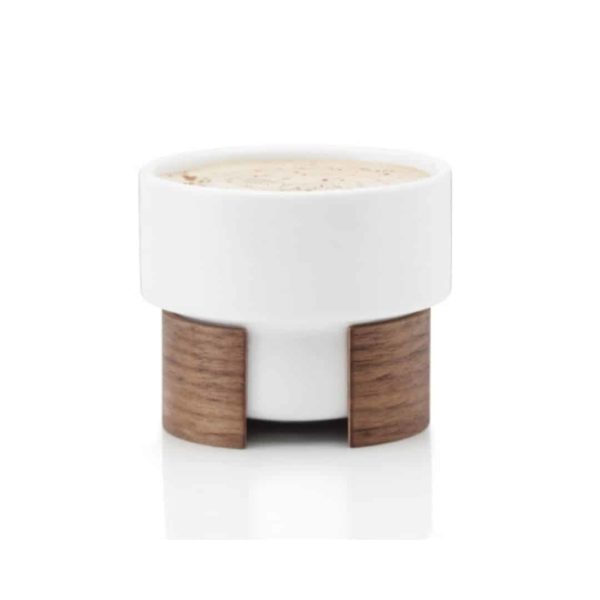 Cappuccinobecher Cappuccino-Tassen Kaffeebecher Porzellanbecher Tasse Tonfisk Design Walnussholz WARM-Design WARM-Serie weiß Walnussfurnier