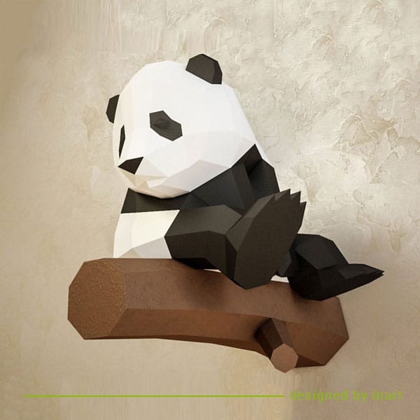 panda papercraft basteln 3D Wanddeko