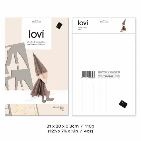 Wichtel Holzfigur Lovi Postkarte Dekoration grey