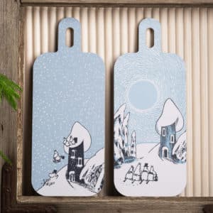 Mumin Schneidebrett Holz Tablett blau winter schnee muurla