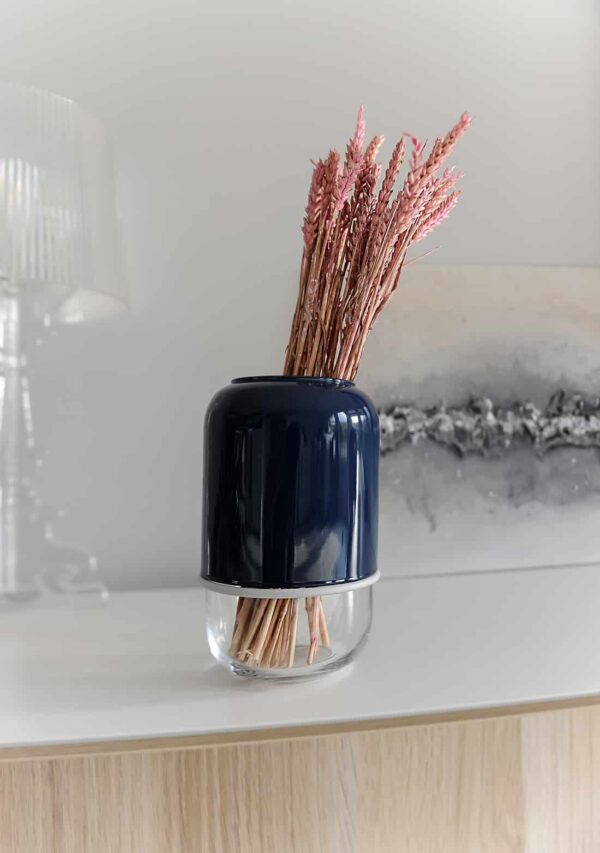 Muurla-Capsule-vase glas glasvase kapseli finnland verstellbar borosilikatglas handarbeit design dunkelblau navy blue dekoration blumen blumenvase