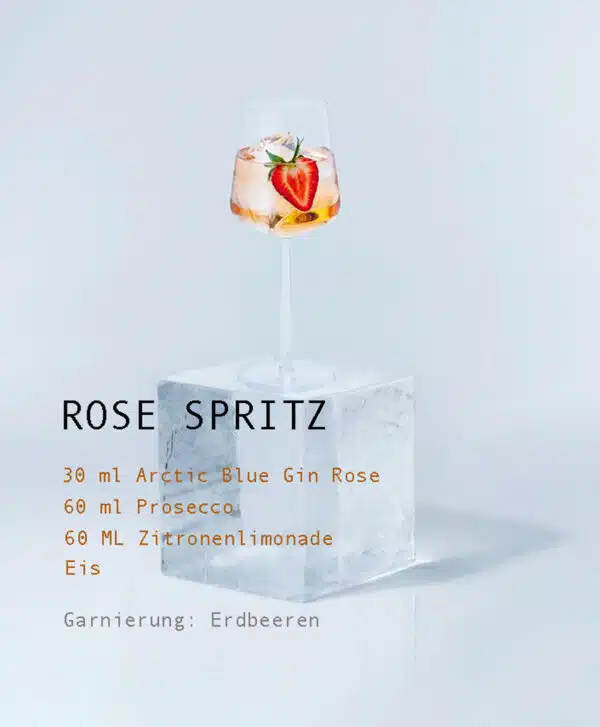 arctic blue gin rose cocktail drink rezept spirtz