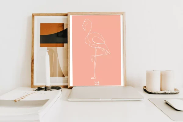 poster kunstdruck flamingo rosa linie