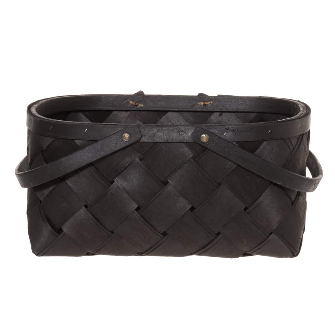 Holzkorb geflochten schwarz flechtkorb griffe