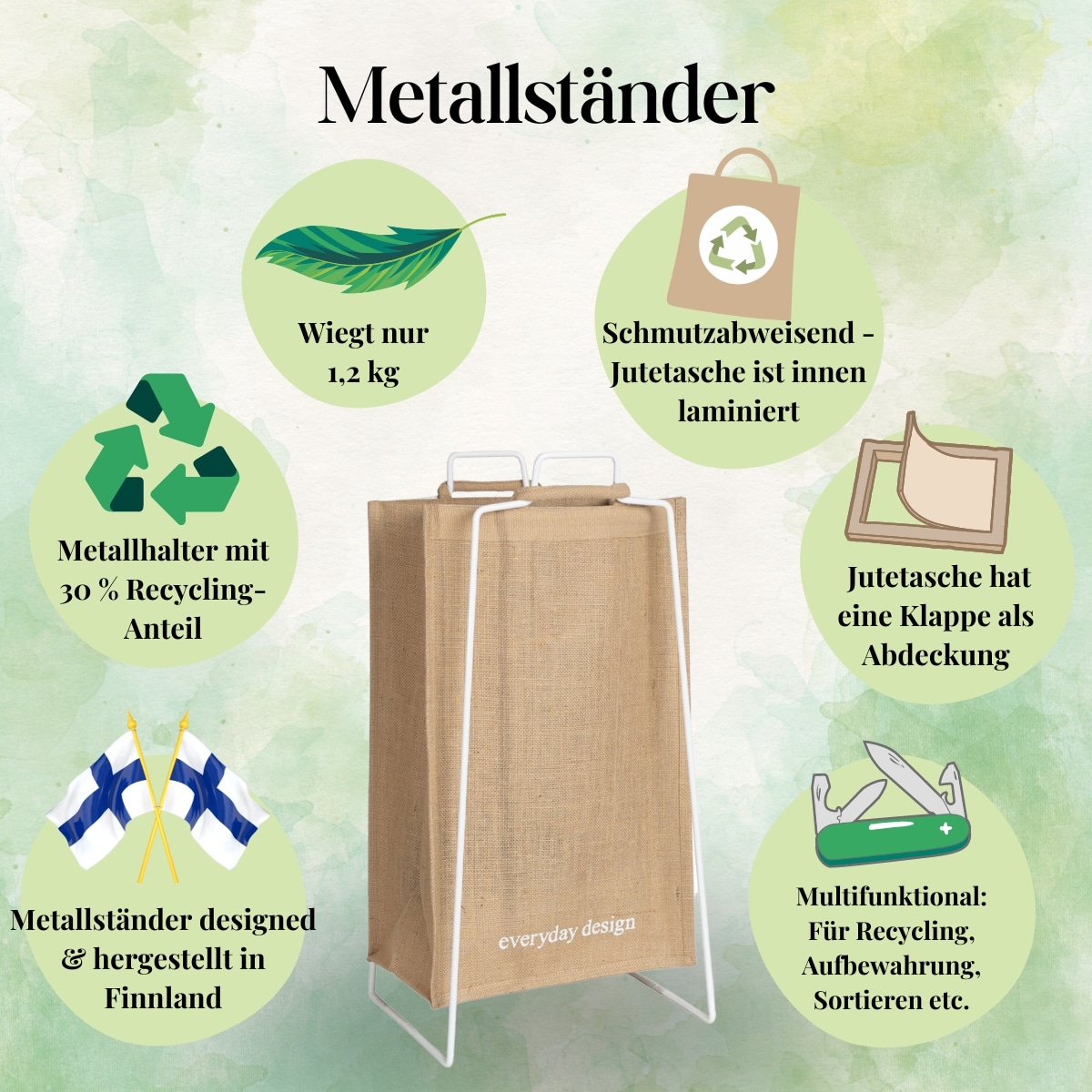 müllsackständer aus metall gelber sack stabil everyday design helsinki turku metallständer recycling ordnung lösung jutesack nachhaltig abwaschbar