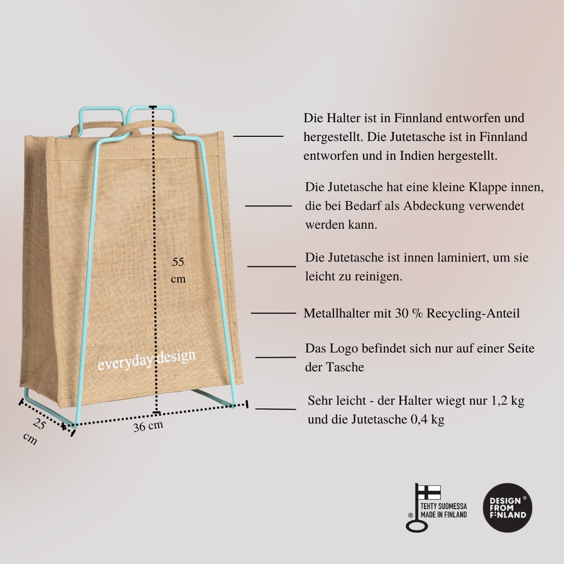 müllsackständer aus metall gelber sack stabil everyday design helsinki turku metallständer recycling ordnung lösung jutesack nachhaltig