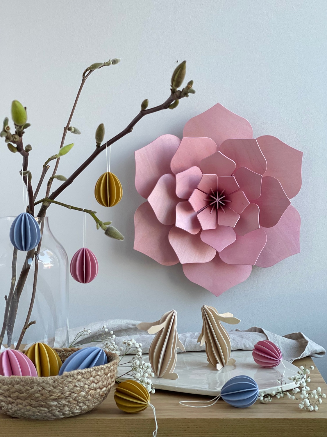 Ostereier Dekoration 6er Set Osterdeko-bunt-ostereier-orsa-blau-gelb-osterhase-holzdeko-lovi-nachhaltig-robust