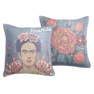 40x40 Frida kahlo vida blüten kissenbezug bezug biobaumwolle Cushion cover pillow case kuenstlerin portrait blumen por la vida