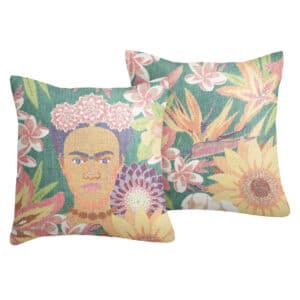 Flores 40x40 Frida kahlo blüten kissenbezug bezug biobaumwolle Cushion cover pillow case kuenstlerin portrait blumen