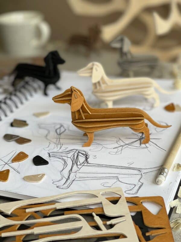 dackel grau geschenk deko holzfigur dachshund holz lovi postkarte puzzle