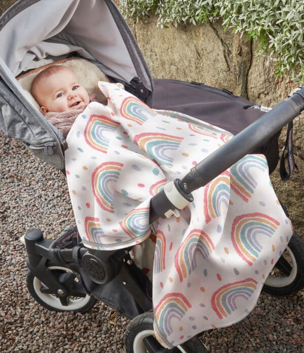 Rainbow 70x75cm Babydecke decke baumwolldecke biobaumwolle blanket Ekelund schweden gots nachhaltig regenbogen baby wolldecke bio kinderwagen kuscheldecke