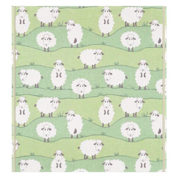 Sheep 70x75cm Babydecke decke baumwolldecke biobaumwolle blanket Ekelund schweden gots nachhaltig hellgruen gruen schafe schaf weiß
