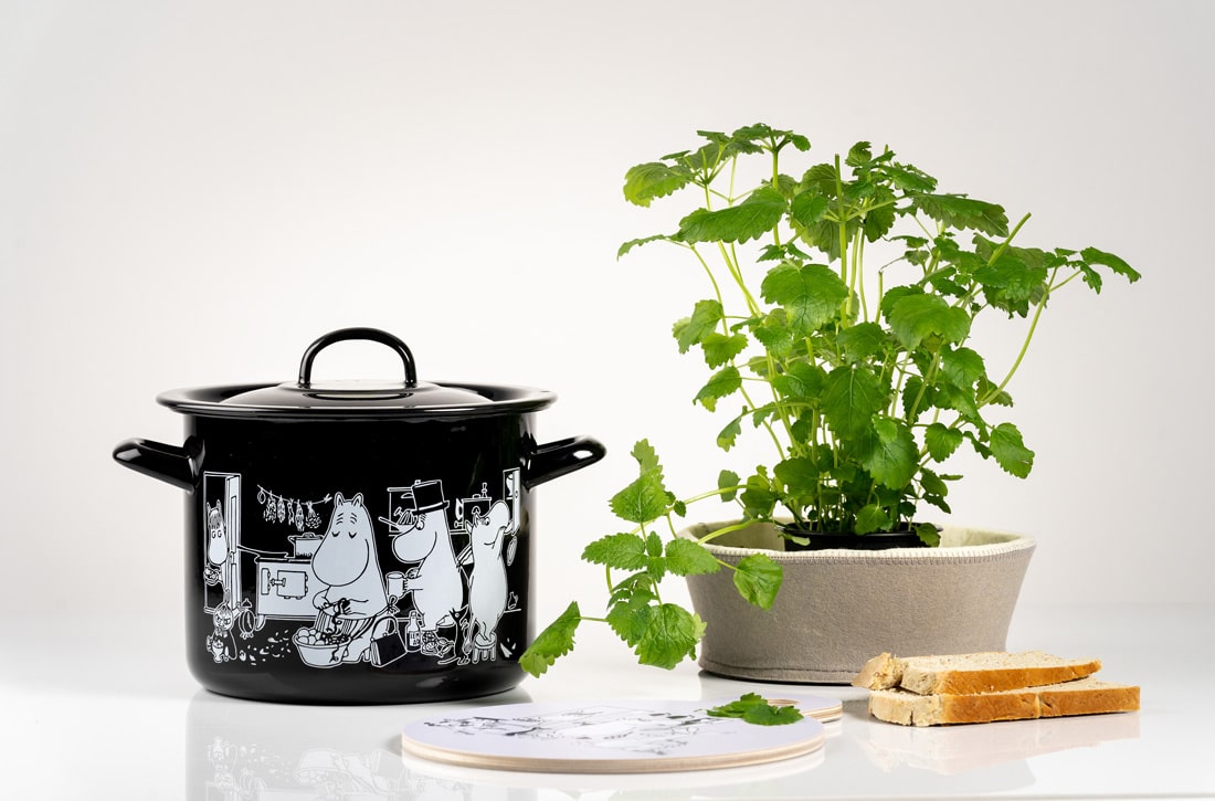 Mumins Emaille Schmortopf Schwarz Weiß Deckel Campinggeschirr