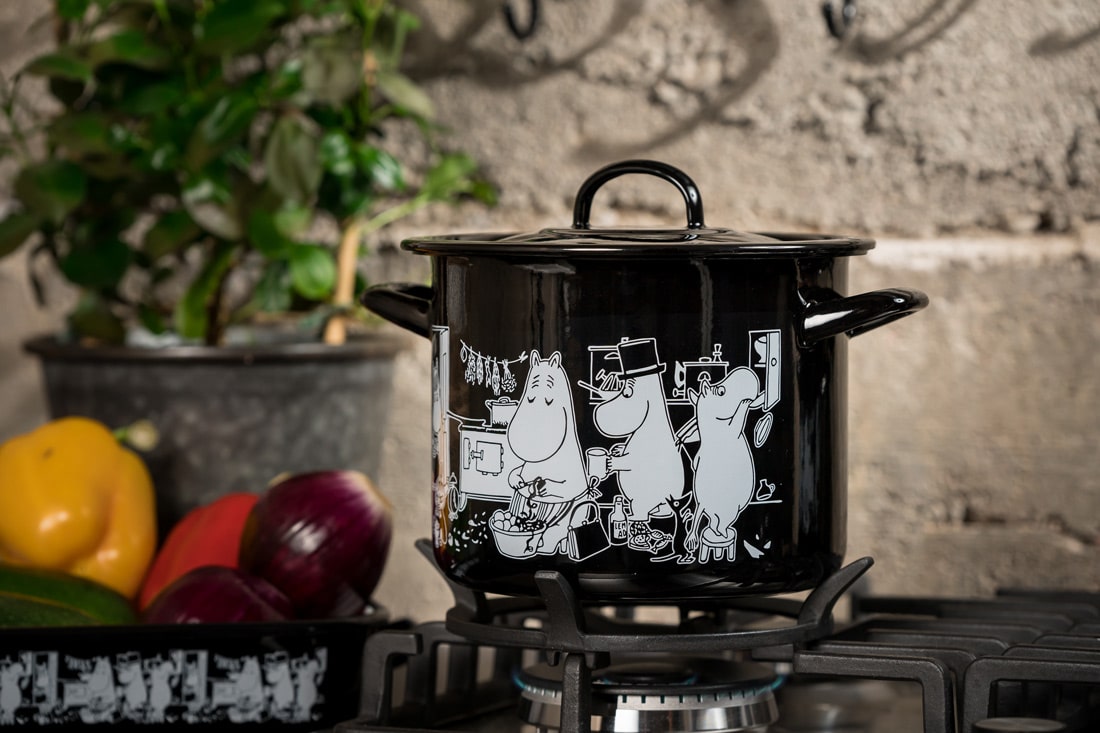 Mumins Emaille Schmortopf Schwarz Weiß Gas Induktion Campinggeschirr