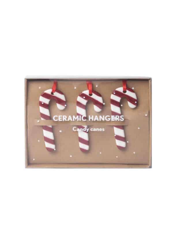Anhänger Zuckerstangen Weihnachtsbaumschmuck 3er-Set 7.5cm Rot Weiß Keramik Pluto Design in der Geschenkbox