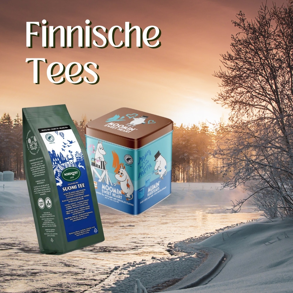 Finnischer Tee vor einer Winterlandschaft