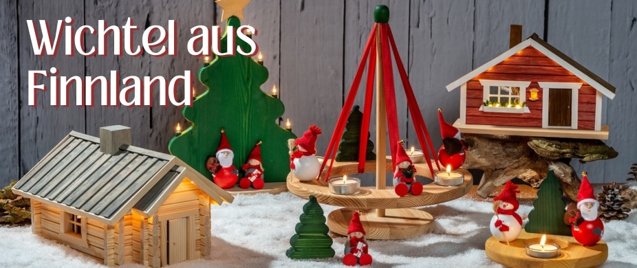 Handgemachte Wichtel aus Holz mit diversen Motiven.